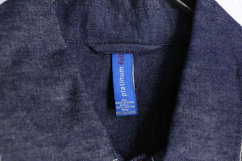 "PLATINUM FUBU" back design big silhouette denim jacket