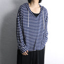 navy and white striped rayon blend pullover hoodie