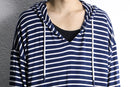 navy and white striped rayon blend pullover hoodie