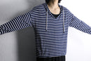 navy and white striped rayon blend pullover hoodie