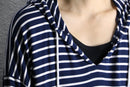 navy and white striped rayon blend pullover hoodie