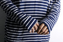 navy and white striped rayon blend pullover hoodie