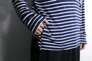 navy and white striped rayon blend pullover hoodie