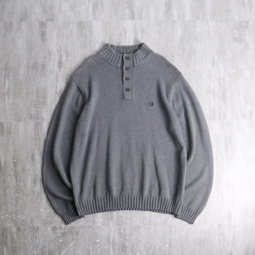 90-00's "CHAPS" mock neck half button oversized cotton knit