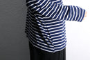 navy and white striped rayon blend pullover hoodie