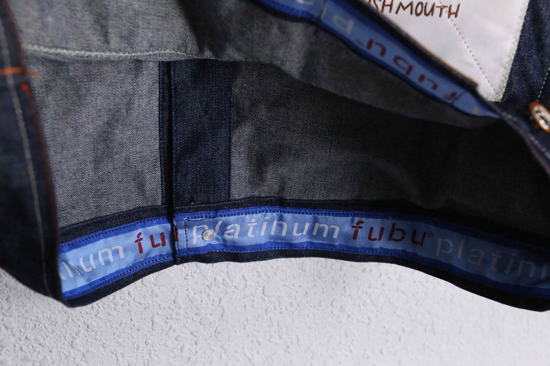 "PLATINUM FUBU" back design big silhouette denim jacket
