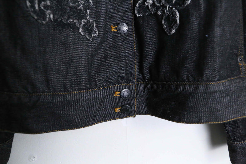 flower patch design black denim jacket