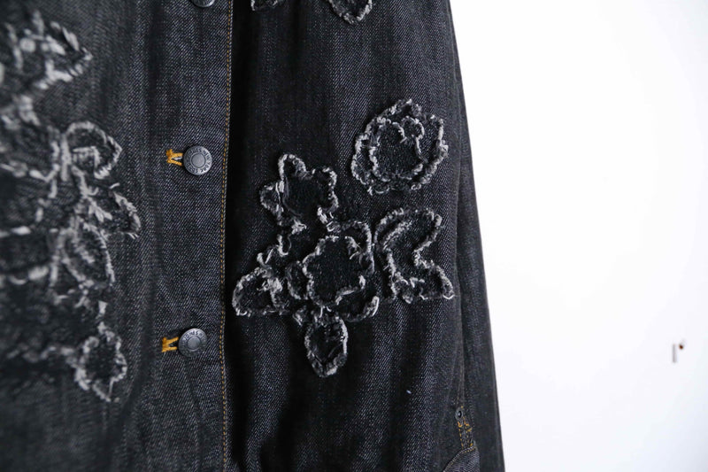 flower patch design black denim jacket