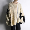 ''Re:make'' ivory × black knit zip cardigan