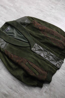 1990’s “SAXONY” green leather×knit double jacket