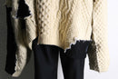 ''Re:make'' ivory × black knit zip cardigan