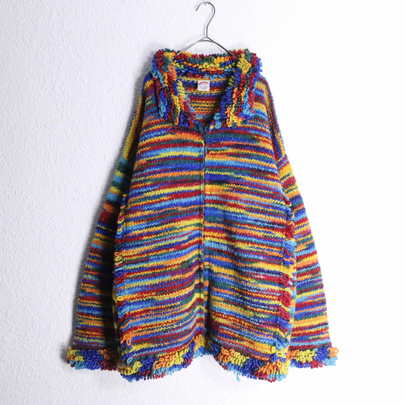 multi color zip-up knit jacket