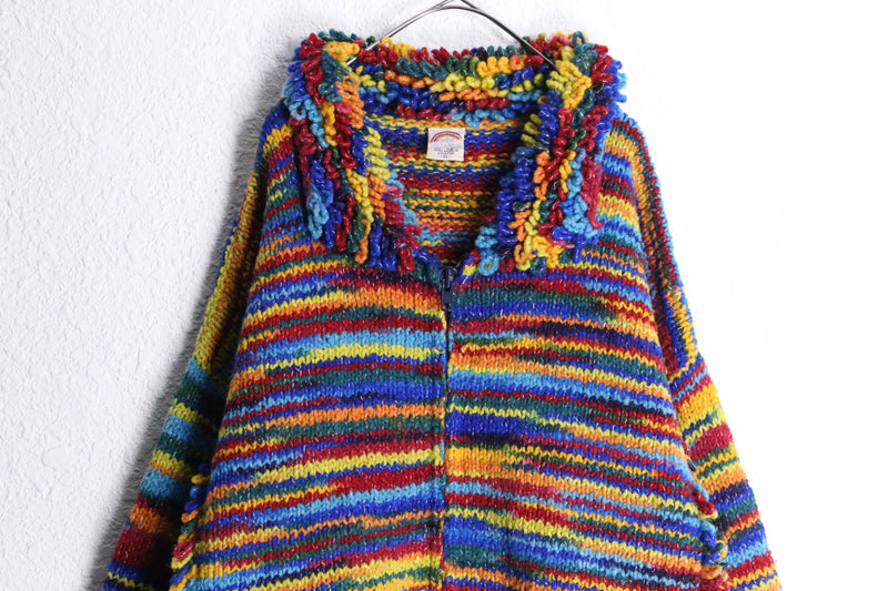 multi color zip-up knit jacket