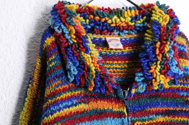 multi color zip-up knit jacket