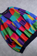 "BACHRACH" colorful random pattern cotton loose knit