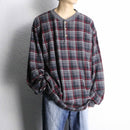 "Eddie Bauer" check henley neck cut and sew