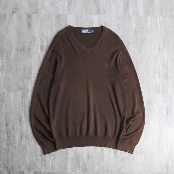 Polo by Ralph Lauren” brown V-neck cotton knit