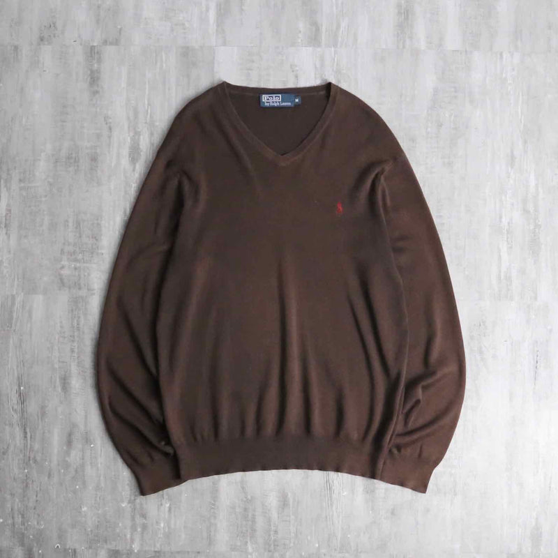 Polo by Ralph Lauren” brown V-neck cotton knit