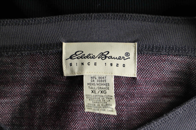 "Eddie Bauer" check henley neck cut and sew