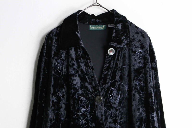 black flower embroidery design velours shirt