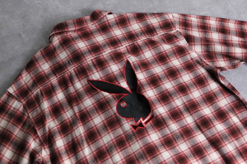 2000s PLAYBOY ombre check open collar nel shirt