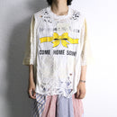 "Re:make" lace ribbon damage tee