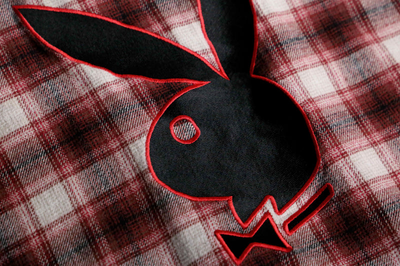 2000s PLAYBOY ombre check open collar nel shirt