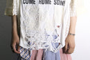 "Re:make" lace ribbon damage tee