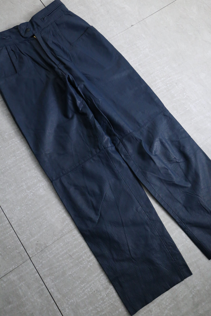 deep navy color wide tapered leather pants