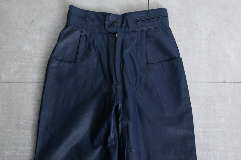 deep navy color wide tapered leather pants