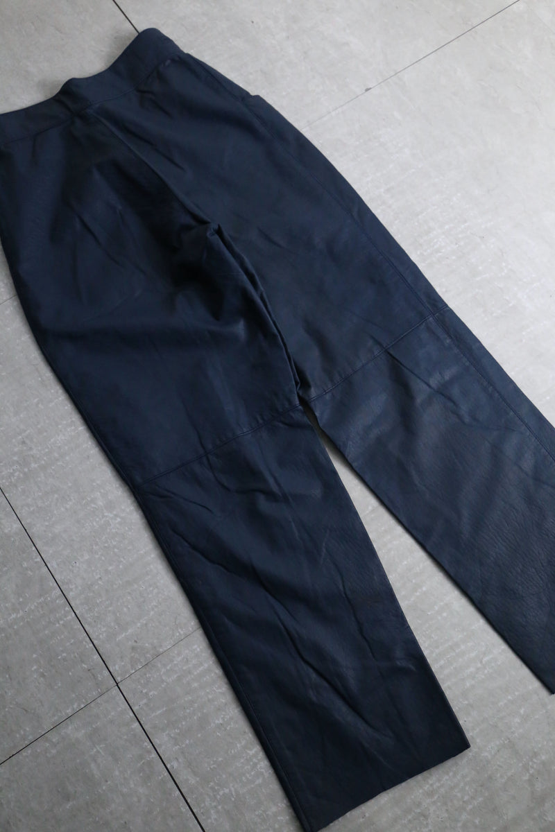 deep navy color wide tapered leather pants