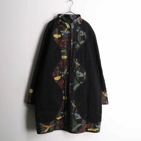 black base color reversible design feather design long jacket