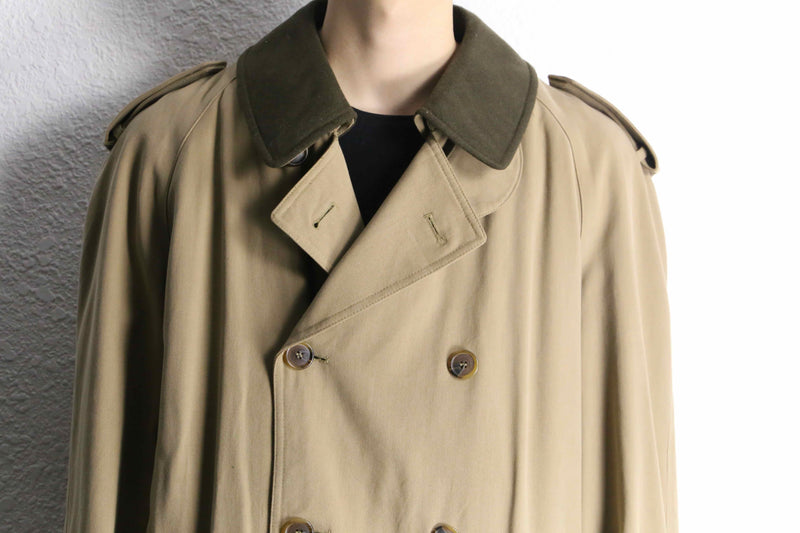 double collar beige long trench coat