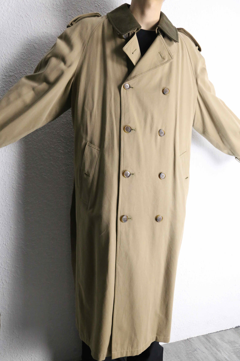double collar beige long trench coat