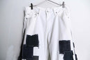 "Re:make" black×white color patchwork design flare denim pants