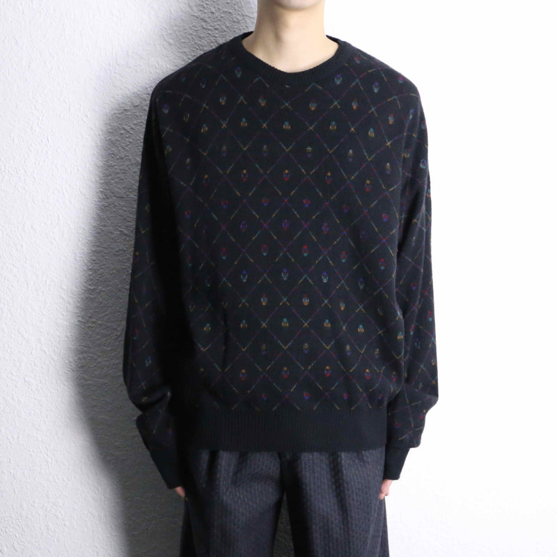 mulch color diagonal check acryl knit