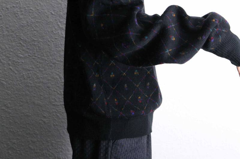 mulch color diagonal check acryl knit