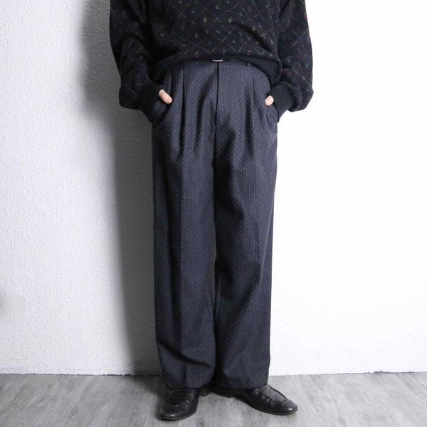 2-tone woven pattern wool wide tapered trousers