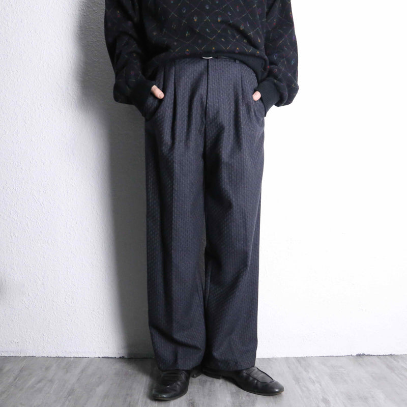 2-tone woven pattern wool wide tapered trousers