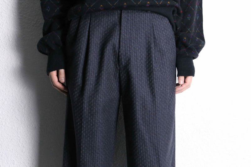 2-tone woven pattern wool wide tapered trousers