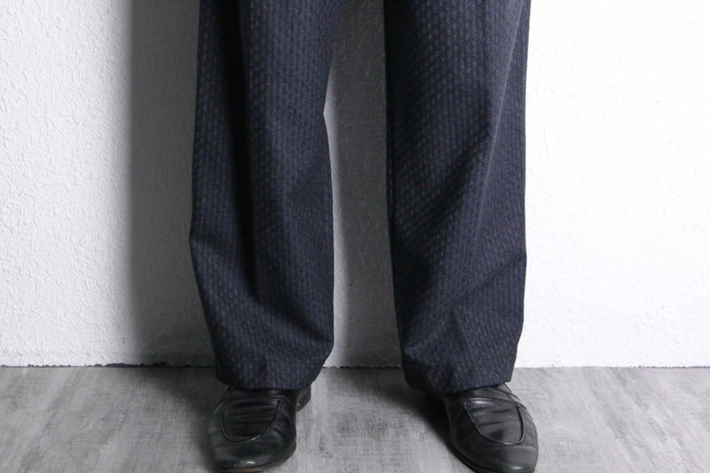 2-tone woven pattern wool wide tapered trousers