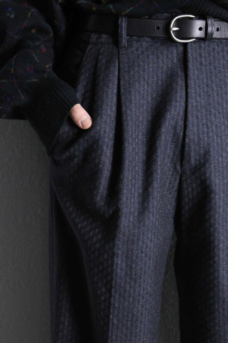 2-tone woven pattern wool wide tapered trousers