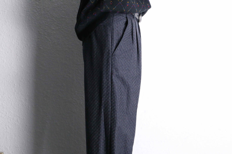 2-tone woven pattern wool wide tapered trousers