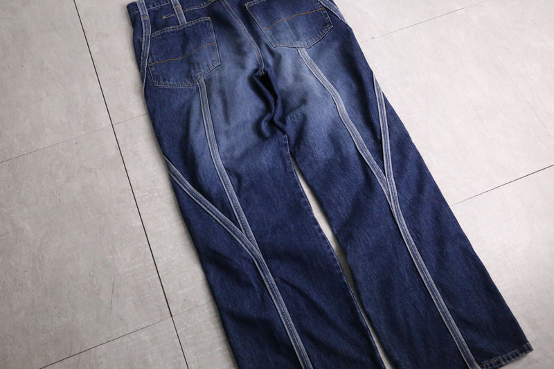 “M+F GIRBAUD” 3D tuck design wide denim pants