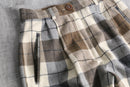 brock check wide tapered wool trousers