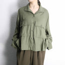 khaki linen wide shirt jacket