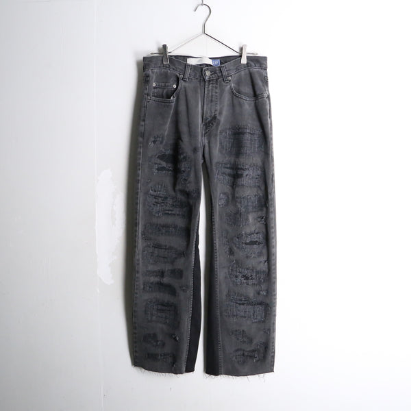 "Re:make" SASHIKO wide straight black denim