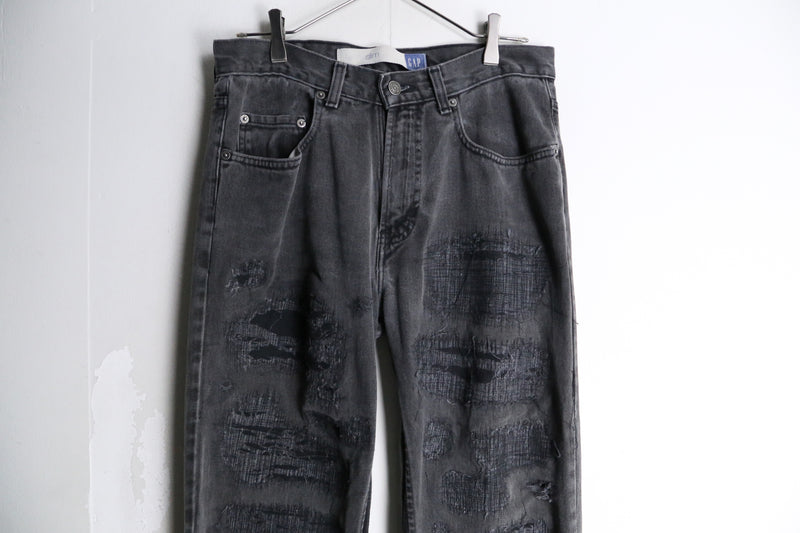 "Re:make" SASHIKO wide straight black denim