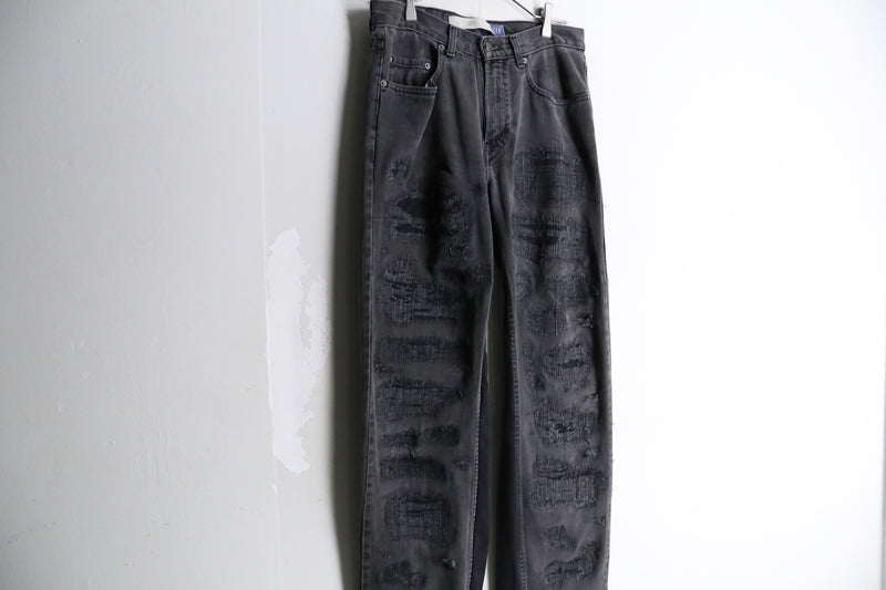 "Re:make" SASHIKO wide straight black denim