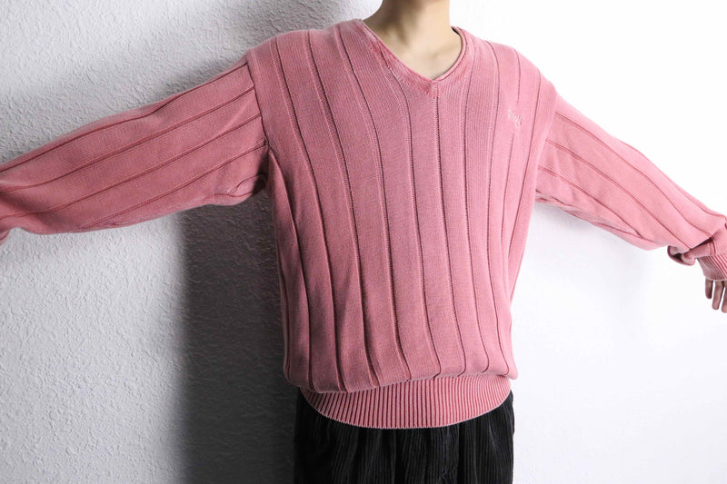 "schott" pale pink color V-neck knit